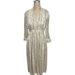 Sandro Paris Midi Dress Shira Pintucked Embossed Floral Print EU34 XS Satin